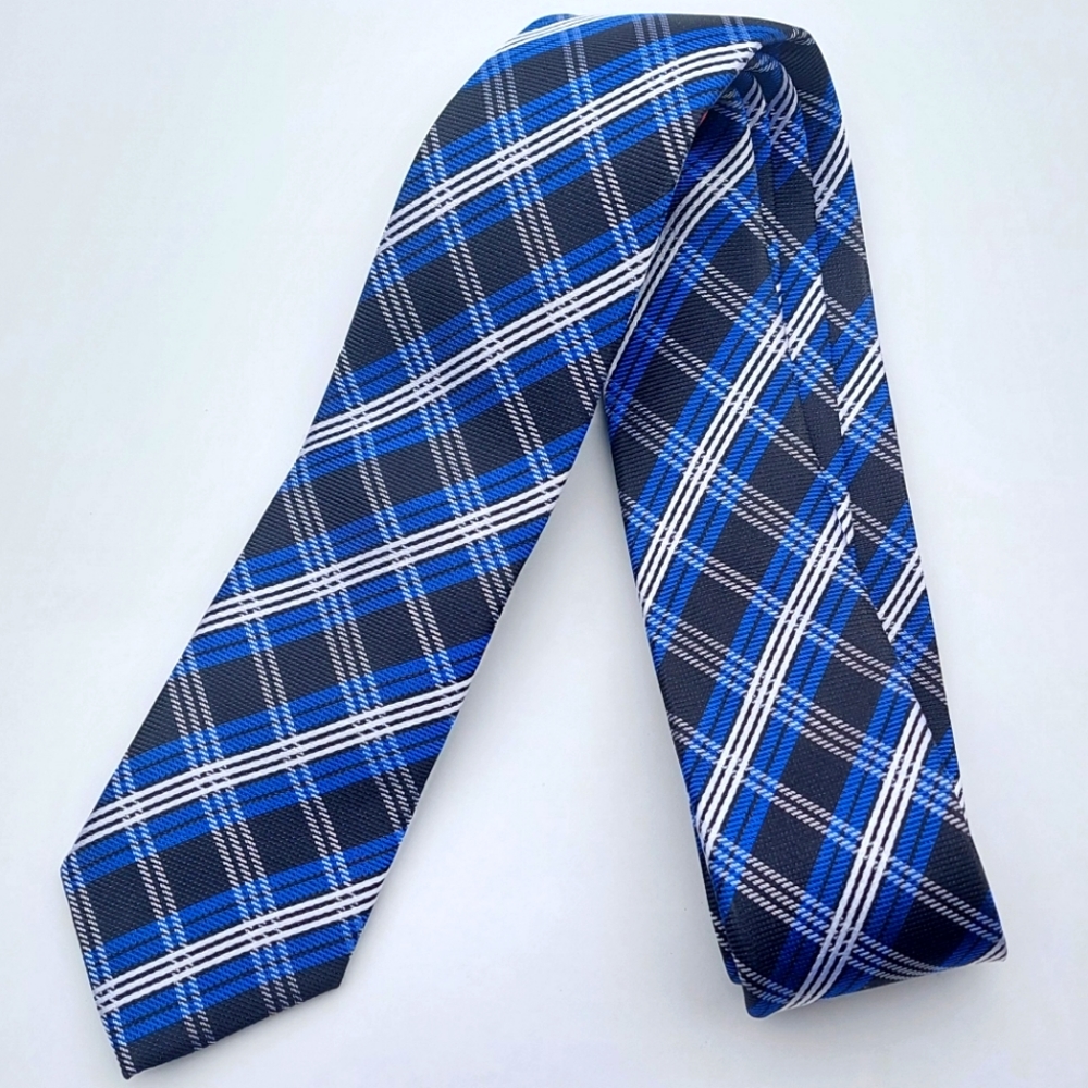 Blue, Black, White Stripe Patterned Strauss Tie - A Real Eye Catcher